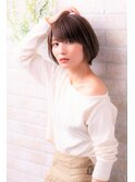 デジタルパーマとくすみブルーのテラコッタミニウルフ小顔ボブ