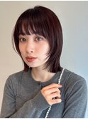 ぷつっとボブ　姫カット　外ハネボブ　ワインレッド