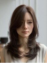 ダル 渋谷/表参道(DAL.)&nbsp;大人ダークグレイブラウン顔周りレイヤー流し前髪
