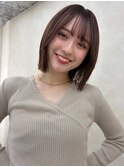 顔周りカット/縮毛矯正/ダークブラウン/コーラルにピンク/ボブ