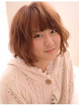 ヘアカフェ コトノハ(hair cafe Kotonoha) 【コトノハ】　シフォン　無造作レトロボブオレンジカラー