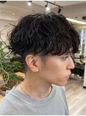 ツイストスパイラルパーマツーブロック刈り上げメンズマッシュ