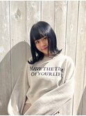 外ハネミディアムボブ×ネイビーブラック◇デザインカラー[赤坂]