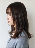 ナチュラルセミディ/ゆるふわ/顔まわりレイヤー/ココアベージュ