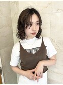 ホワイトグレージュデジタルパーマチェリーブラウンショート