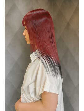 レオクマ 長野(REOKUMA) レッドカラー/ウルフカット/くびれヘア／夏のヘアアレンジ