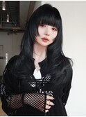 ロング前髪カット暗めカラー韓国ヘア顔周りレイヤー_F31006