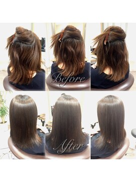 ノーブロー 酸性縮毛矯正専門技師(No.Blow) カラー同時施術☆トーンダウンのしっとり酸性縮毛矯正