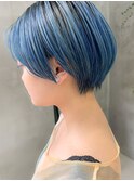 ハンサムショート、水色カラー、ブルーカラー、グラデーション