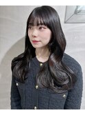 ぱっつん前髪艶グレージュ韓国くびれヘア【梅田】