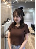 オリーブグレージュ×黒リボン