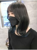 インナーカラー(アッシュブラック×ブルーカラー.青.ネイビー)