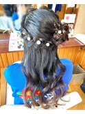 編み込みお花ハーフアップ