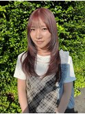 レイヤーカット×ピンクブラウン