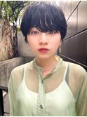 小顔マッシュショートグレージュカラーパーマ20代渋谷原宿神宮前