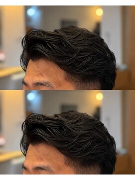 ゼロスバーバー(0's BARBER SHOP) 束感黒髪ナチュラルパーマ人気流行毛流れメンズ