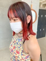テトヘアー(teto hair)&nbsp;インナーカラー、毛先カラー、レッド、外はネボブ