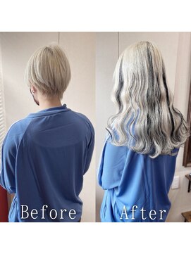 エクステ専門店あるじゃんすー 小倉店 シルキーホワイト×ブラック#エクステ#メッシュカラー#小倉