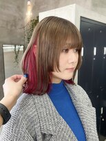 テトヘアー(teto hair) インナーカラー暖色パッツン姫カットウルフミディアム
