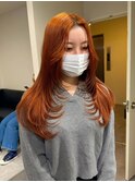 12566韓国アプリコットオレンジオレンジベージュストレート