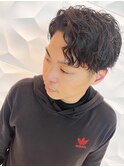 ナチュラルスパイラルパーマ ツーブロ ビジネスアップバング