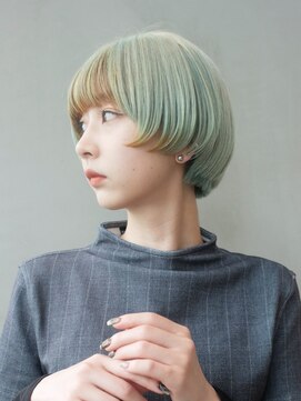 アルバム 銀座(ALBUM GINZA) グリーン毛先オレンジ_斜めバンググレージュカラー_ba450151