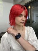 ビビッドレッドハイトーンボブ