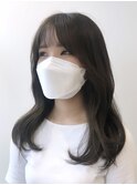 【韓国ヘア】ロングレイヤード:オリーブグレージュ