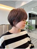 小顔カットショートボブ大人可愛いアッシュオリーブ20代30代40代