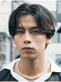 渋谷フェザーパーマメンズマッシュウルフセンターパートカット