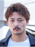 大分ルーズパーマメンズカットルーズショートツーブロックゆるめ