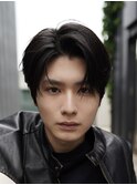 韓国ヘアカルマパーマコンマバングセンターパート黒髪ウルフ
