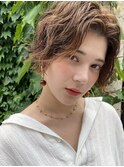 夏ショート　ヌーディーカラー　ニュアンスパーマ