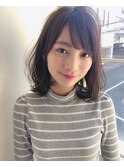 ワンカールパーマでふんわりミディアム/ワンカールボブ/小顔ヘア