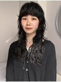 デジタルパーマレイヤーカット顔周り前髪ミディアムロング/渋谷