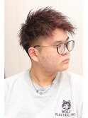 ツイストスパイラルパーマツーブロック刈り上げショートバーバー