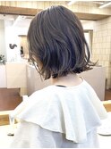 ブリーチなし切りっぱなしボブミディアムショートボブ秋カラー