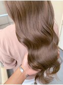 小顔セミウェットウェーブピンクベージュハイライトカラー