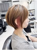 丸みショートxPINKイヤリングカラー