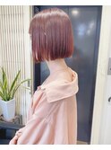 ブリーチなしピンクブラウンミニボブ【博多筑紫口ジゼル】