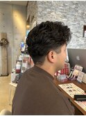 ナチュラルアップバングピンツーブロックパーマショートF