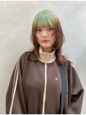 セミロングウルフ×ミントルーツカラー