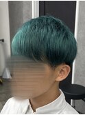フェザーパーマ/グレーブルーカラー／刈り上げショートパンク