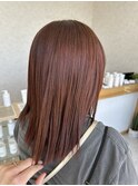 レッドブラウン/切りっぱなしボブ/髪質改善トリートメント
