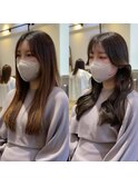 小顔レイヤーカットくびれヘア韓国ヘアマロングレージュアッシュ