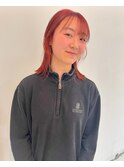 ブリーチ レッド 赤髪 ダブルカラー ミディアム
