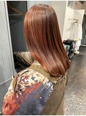 ブリーチなしダブルカラーオレンジブラウン暖色艶髪都島