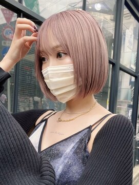 サンクプロジェクト(cinq PROJECT) ショートボブミルクティーピンクベージュカラータッセルボブ韓国