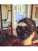 結婚式ヘア☆お花のようなあみこみアップ