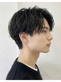 ☆スーツ短髪ツーブロック束感モテる黒髪シークレットパーマ☆
